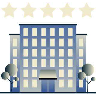 Grande hotel com cinco estrelas acima.