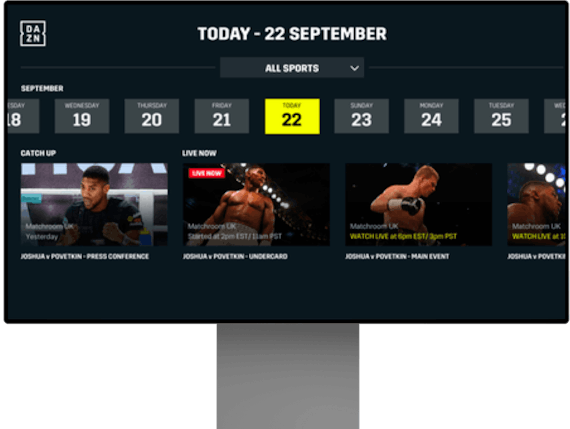 DAZN på en dataskjerm.