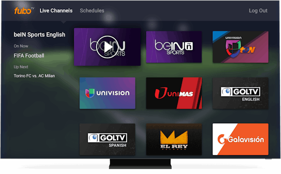 Домашняя страница fuboTV на экране смарт-ТВ.