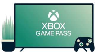 Skjerm med Xbox Game Pass-logo, kontroller og plante.