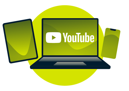 Ein Laptop, ein Tablet und ein Smartphone mit dem YouTube-Logo.